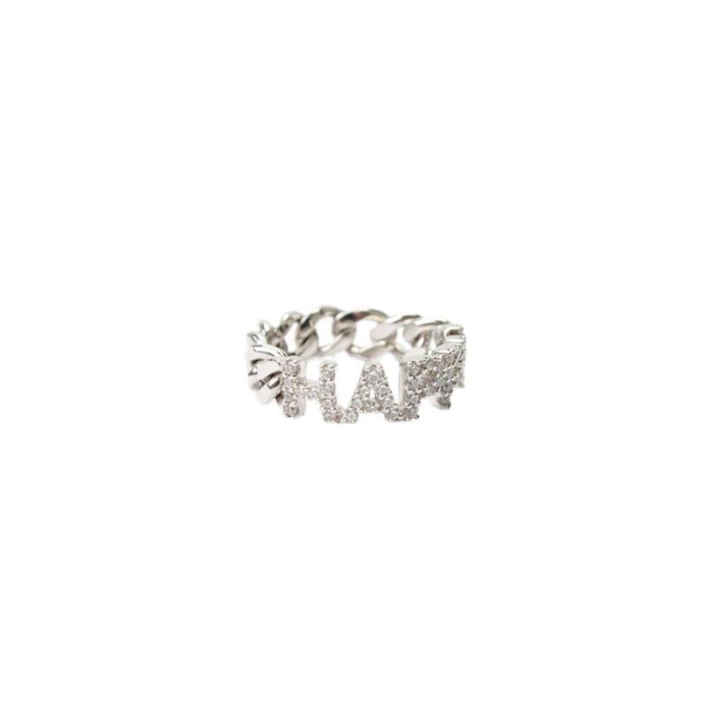 APM Monaco Womens 925 Silver Cubic Zirconia HAPPY Chain Ring Sz 6.5
